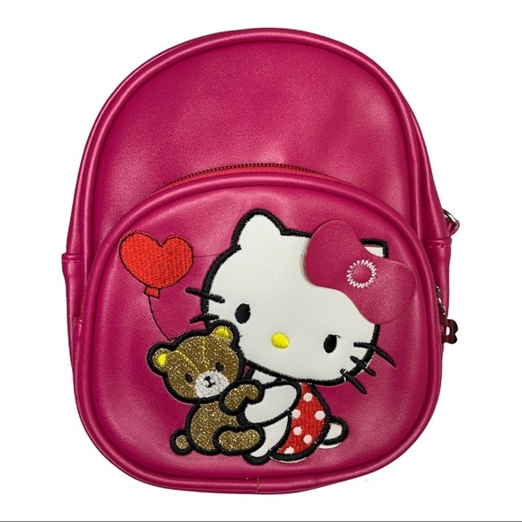 Hello Kitty Mini Backpack Bag Pink Style Gold Teddy bear Red Heart - Picture 1 of 6